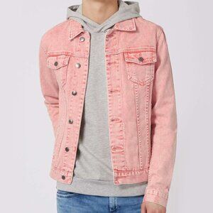 TOPMAN denim jean jacket, in pink / coral, Men's Small Vintage
